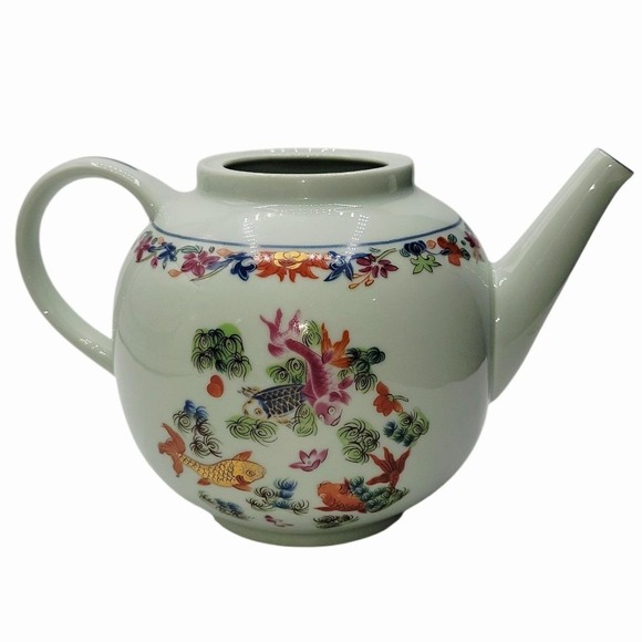 Limoges Other - Puiforcat Limoges France Kiang She Porcelain Teapot Chinese Fish Motif 8" No Lid